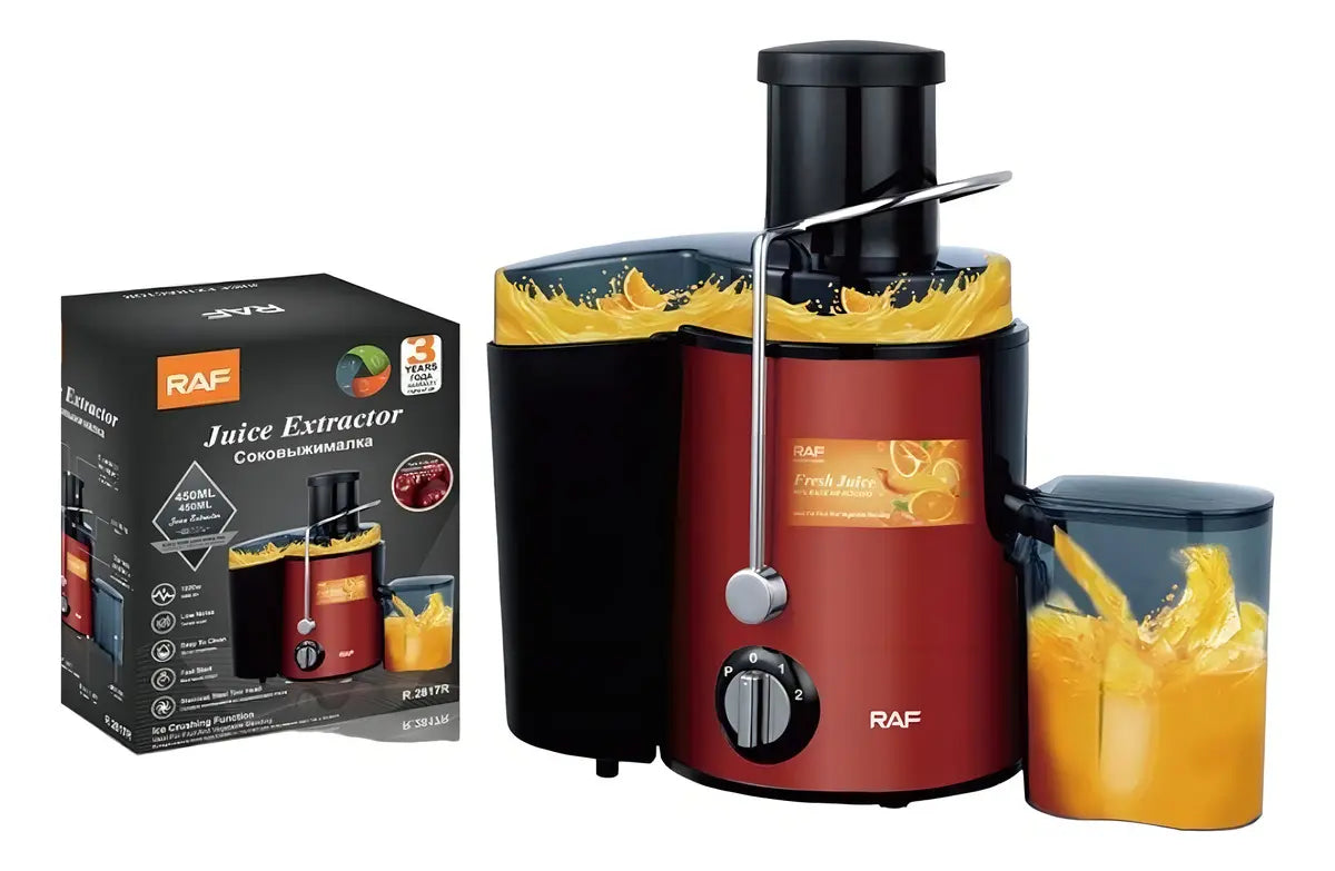 EXTRACTOR EXPRIMIDOR DE JUGO ELÉCTRICO FRUTAS  RAF (COLOR ROJO)
