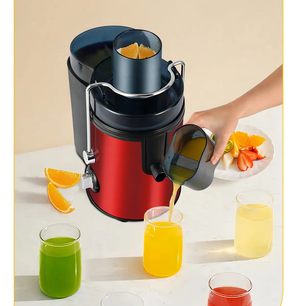 EXTRACTOR EXPRIMIDOR DE JUGO ELÉCTRICO FRUTAS  RAF (COLOR ROJO)